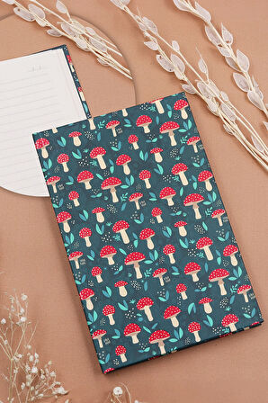 Mantar Desenli Defter & Mantar Baskılı Kupa & Gümüş Renk Detaylı Kırmızı Tükenmez Kalem Hediye Seti