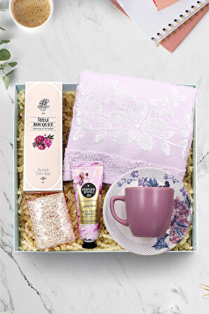 Kahve Fincanı & Havlu & Kabak Lifli Sabun & Rebul Bouquet Kolonya & El ve Vücut Kremi Hediye Seti