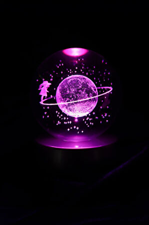 Melek Kanatlı Kolye & 3D Samanyolu Temalı Satürn Kız Işıklı Cam Küre Hediye Seti