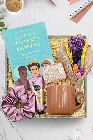 Kitap & Kahverengi Kupa & Kurutulmuş Çiçek & Krem & Kabak Lifli Sabun & Toka Hediye Seti