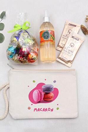 Bez El Çantası & Sprey Kolonya & Tek İçimlik Türk Kahvesi & Lavi Çikolata Hediye Seti