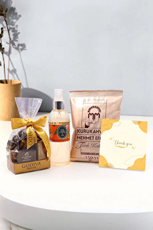 Türk Kahvesi & Eyüp Sabri Tuncer 150ml Sprey Kolonya & Godiva Napoliten Çikolata Hediye Seti