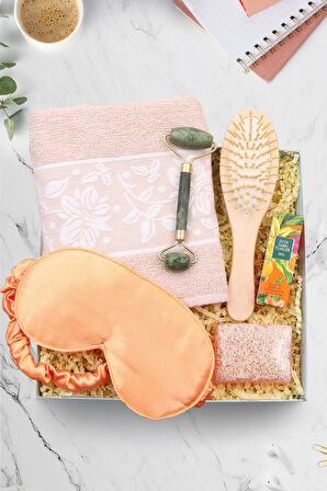 Havlu & Kabak Lif Sabun & arak & Uyku Bandı & Mini Kolonya & Yeşim Taşı Yüz Masaj Aleti Hediye Seti