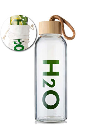 Bambu Kapaklı 600ml Cam Matara & Papatya Desenli Fular & Yeşil Kupa Hediye Seti