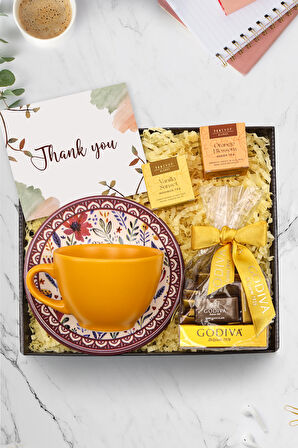 Turuncu Fincan & Godiva Napoliten Çikolata & Teashop 2'li Bitki Çayı Hediye Seti