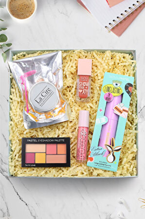 Pastel Far Palet-Maskara-Allık-Dudak Dolgunlaştırıcı & La Cire Kaş Şekillendirici Hediye Seti