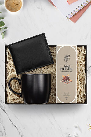 Suni Deri Erkek Cüzdan & Siyah Mat Kupa & Rebul Erkek Kolonyası Hediye Seti