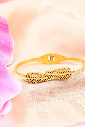 Başak Desen Bileklik & Işıltılı Suyolu Bileklik & Yaprak Detaylı Çelik Kelepçe Bileklik Hediye Seti