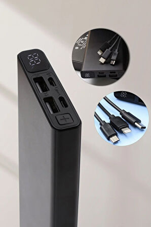 Led Ekran Göstergeli 10000 mAh Siyah Renk Powerbank