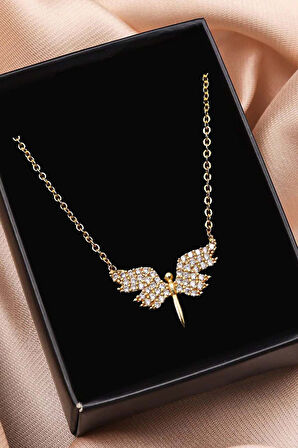 Turuncu Yumuşak Deri Cüzdan & Gold Renk Melek Kolye Hediye Seti