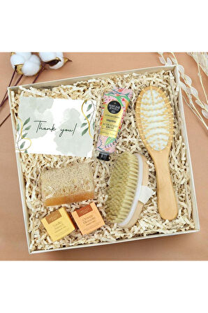 Doğal Atkılı Fırça & Kabak Lifli Sabun & El ve Vücut Kremi & Bitki Çayı & Tarak Hediye Seti