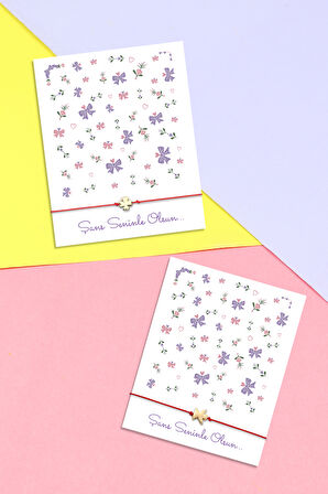 Lavanta Tasarım Ham Bez El Çantası & Şans Bilekliği & Saten Toka Hediye Seti