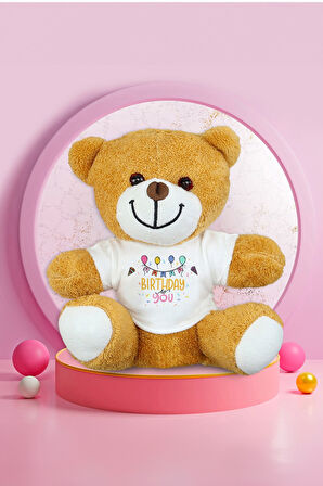 Tasarımlı Peluş Ayıcık & Pipetli Buzlu Cam Bardak Doğum Günü Hediye Seti