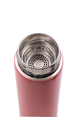 Pembe 500 ML Dereceli Termos & T Kupa & Taşlı Mikail Melek Kolye & Celebre Parfüm Kadına Hediye Seti