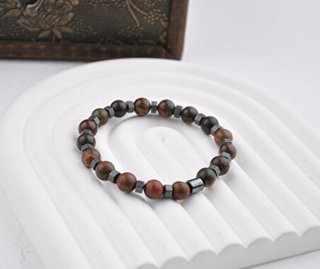 10 MM Zeytin Ağacı Onix Unisex Doğal Taş Bileklik