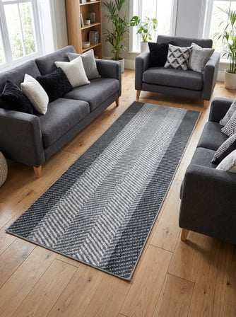 Gri Bordürlü Geometrik Kalın Kaymaz Taban Kesme Yolluk Salon Oturma Odası Mutfak Halı