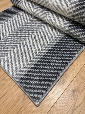 Gri Bordürlü Geometrik Kalın Kaymaz Taban Kesme Yolluk Salon Oturma Odası Mutfak Halı