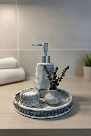 Üçlü Mermer Desenli Banyo Seti