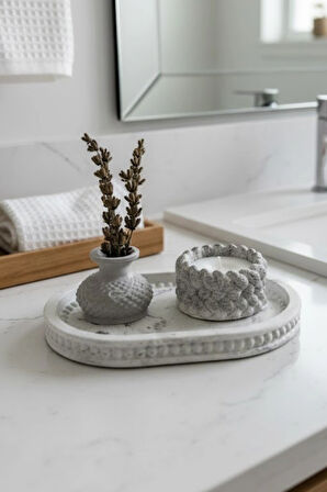 Üçlü Mumluk Tepsi Vazo Seti