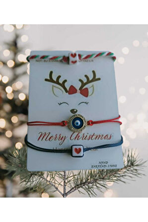 Merry Christmas Yılbaşı Kartlı Sevgili Eş Arkadaş Çocuk Şans Nazar Bileklik 3 lü Hediyelik 2025