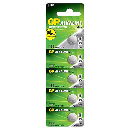 GP 186 LR43 1.5V Alkalin Blister Düğme Pil 5'li
