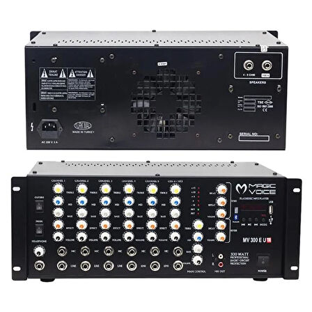Magicvoice Mv-300ef-tr 300 Watt 6 Mikrofon Girişli Usb-bluetooth Destekli Trafolu Mixer Anfi