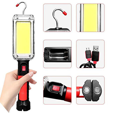 Powermaster 700 Lumen 20w Led Şarjlı Tamir Lambası Mıknatıslı Taşınabilir Kıskaçlı 2 Mod Işık Gücü Siyah - Turuncu