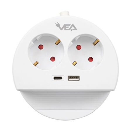Vea VE-G1102C 2li Usb + Type-c Girişli Telefon Standlı 1.5 Metre Grup Priz