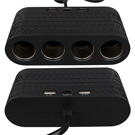 Olesson 1654 12-24v Çift Usb - Type-c 120w 80cm Kablolu 4'lü Araç Çakmak Çoklayıcı