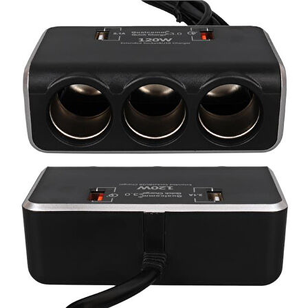 Olesson 1639 12-24v 3lü Çift Usbli 120w 80cm Kablolu Dijital Ekranlı Araç Çakmak Çoklayıcı