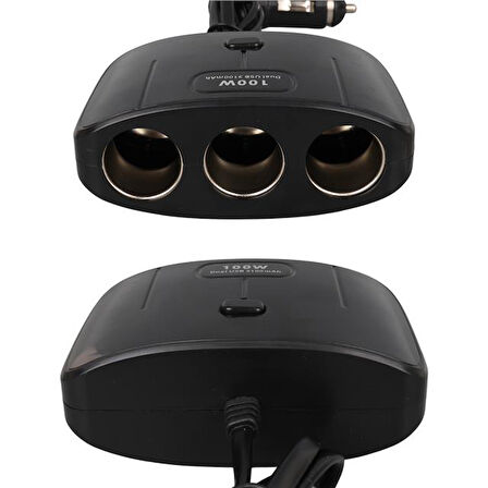 Olesson 1635 12-24v Çift Usb Girişli 100w 70 Cm Kablolu 3'lü Araç Çakmak Çoklayıcı 100x66x40mm