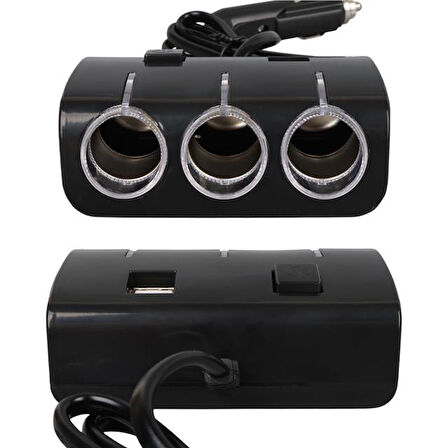 Olesson 1506 12-24v Çift Usb Girişli 120w 80 Cm Kablolu 3'lü Araç Çakmak Çoklayıcı