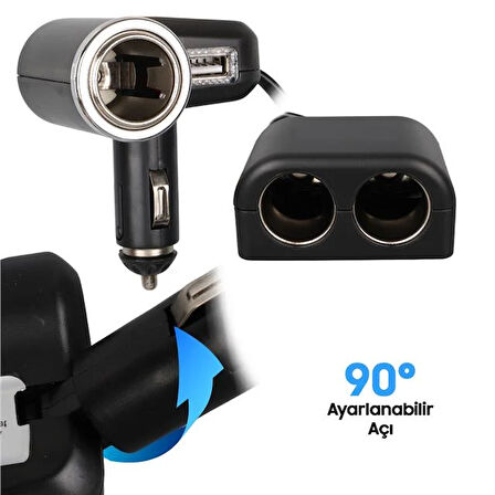 Olesson 1526 12-24v Tek Usb Girişli 120w 80 Cm Kablolu 3'lü Araç Çakmak Çoklayıcı
