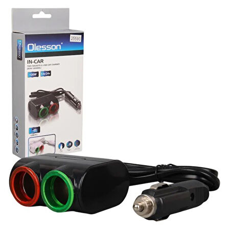 Olesson 1631 12-24v Tek Usb Girişli 120w 80cm Kablolu 2'lı Araç Çakmak Çoklayıcı