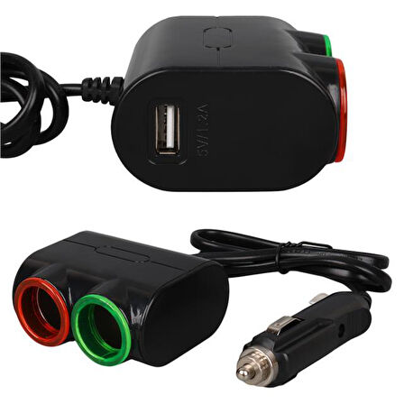 Olesson 1631 12-24v Tek Usb Girişli 120w 80cm Kablolu 2'lı Araç Çakmak Çoklayıcı
