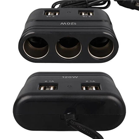 Olesson 1678 12-24v 4 Usb Girişli 120w 80cm Kablolu 3'lü Araç Çakmak Çoklayıcı