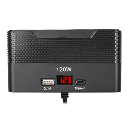 Olesson 2014 12-24v Type-c + Usb-a Girişli 120w 80cm Kablolu 4'lü Araç Çakmak Çoklayıcı