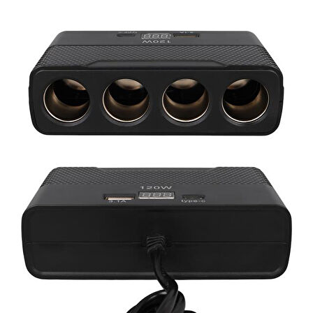 Olesson 2014 12-24v Type-c + Usb-a Girişli 120w 80cm Kablolu 4'lü Araç Çakmak Çoklayıcı