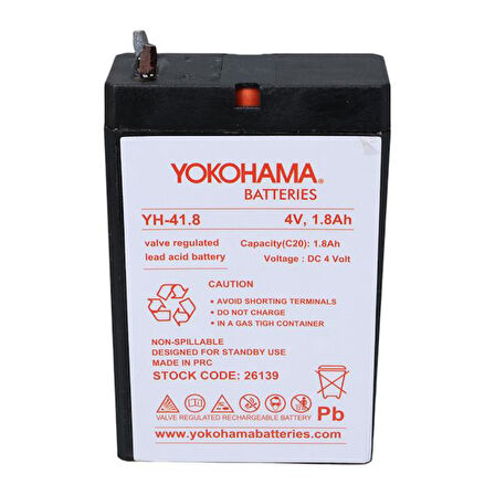 Yokohama Yh-41.8 4 Volt - 1.8 Amper Akü 50x76x22 Mm