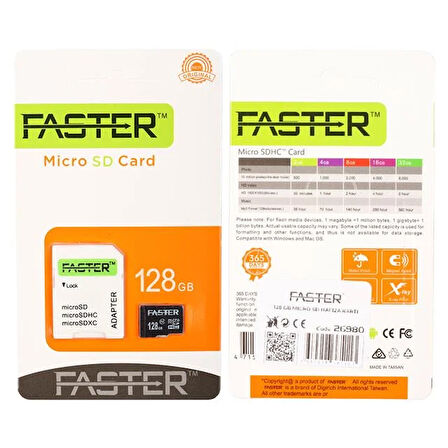 Faster 128 Gb Uhs-ı U1 Sınıf 10 Micro Sdhc Hafıza Kartı