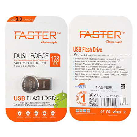 Faster 128 Gb Dusl Serisi Usb 3.0 Yüksek Hızlı Metal Flash Bellek