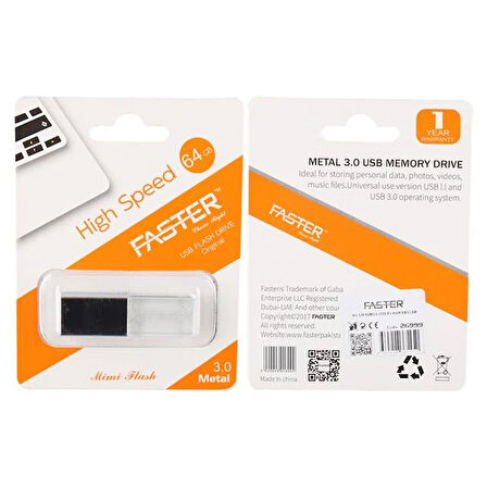 Faster 64 Gb Mimi Serisi Usb 3.0 Yüksek Hızlı Mavi Işıklı Metal Flash Bellek