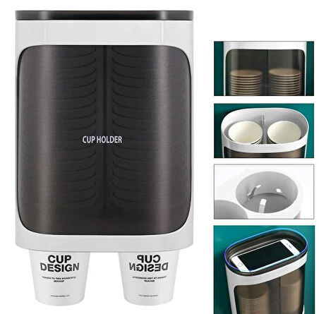 Sunup Sn-27108 Kendinden Yapışkanlı Çiftli Plastik - Karton Bardak Dispenseri