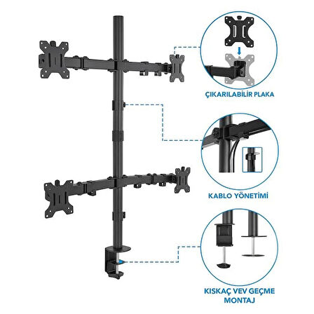 Pm-054 13-27'' Mekanik Dört Monitör Tutucu 28259