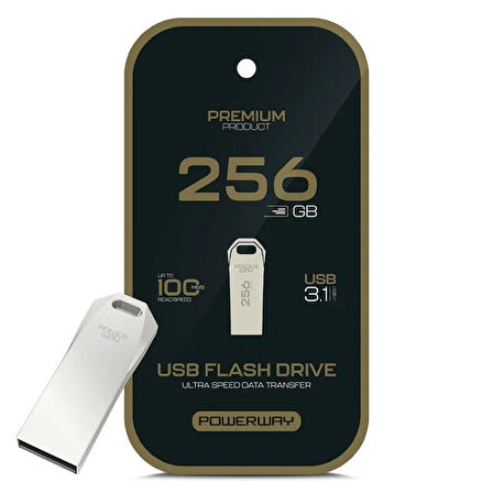 Powerway Premium 256 Gb 100mb/s Ultra Hızlı Usb 3.1 Metal Silver Flash Bellek