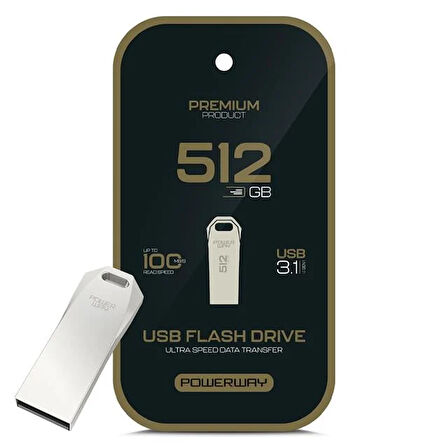 Powerway Premium 512 Gb 100mb/s Ultra Hızlı Usb 3.1 Metal Silver Flash Bellek