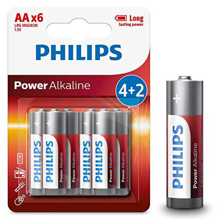 Philips LR6P6BP/10 Power Alkalin 4+2 AA Kalem Pil 6'lı