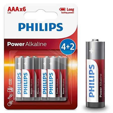 Philips LR03P6BP/10 Power Alkalin 4+2 AAA İnce Kalem Pil 6'lı