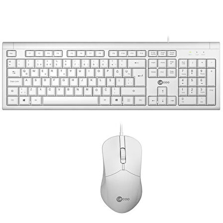 Lecoo CM101 USB Kablolu Türkçe Q Klavye & Mouse Set Beyaz