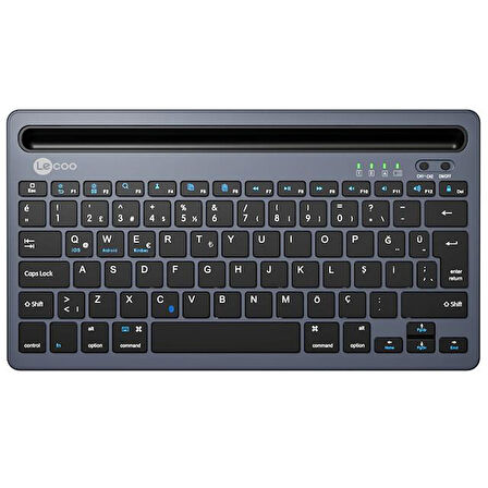Lecoo BK100 Kablosuz Bluetooth Şarj Edilebilir Çoklu Cihaz Uyumlu Türkçe Q Klavye Gri